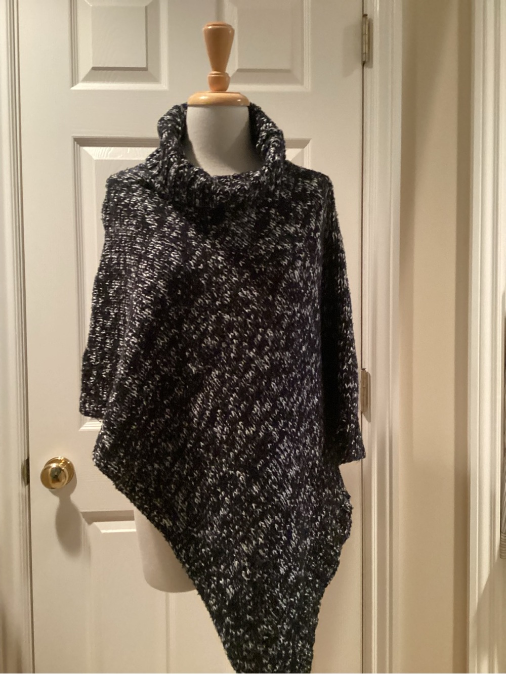 Eileen Fisher Black & White Marled Cowl Neck Poncho